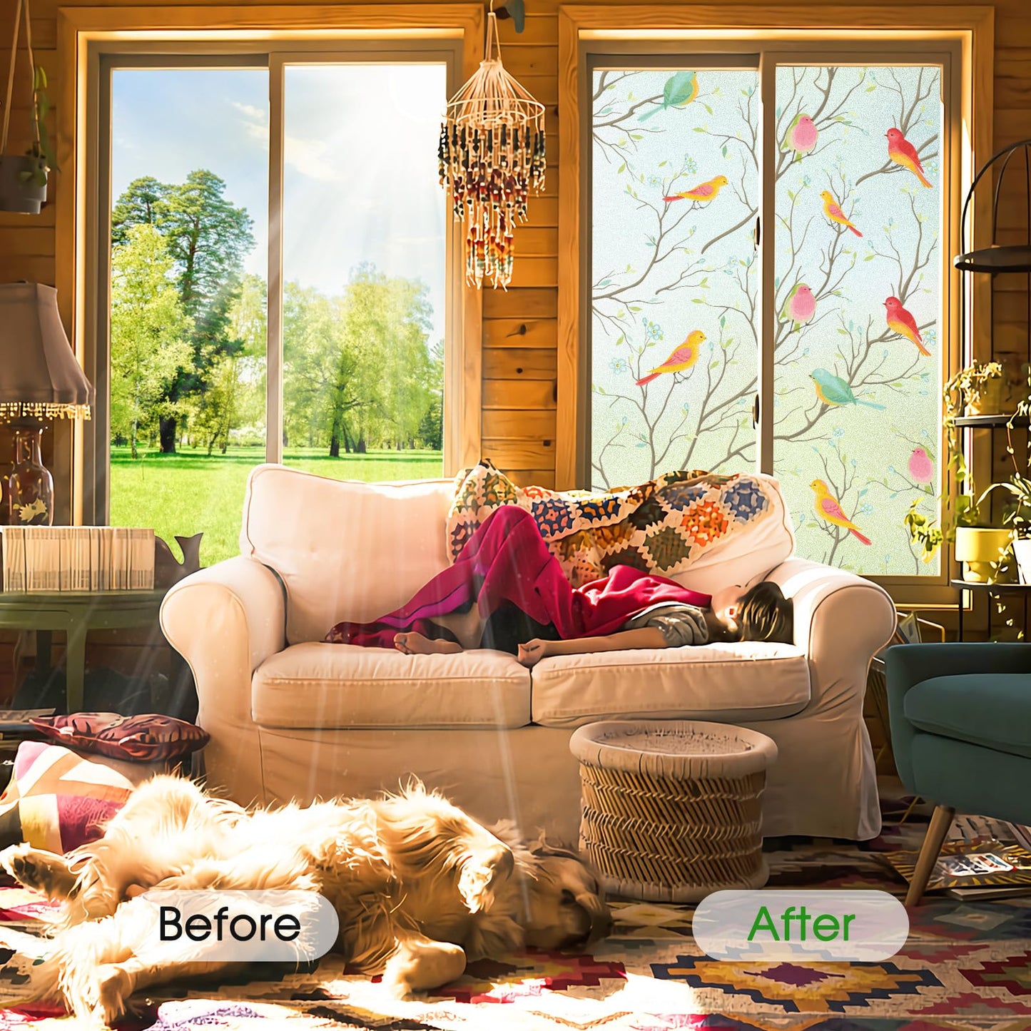 Coavas Window Privacy Film: Stained Glass Window Film Frosted Glass Window Film Bathroom Window Privacy Film Non-Adhesive Heat Control Window Film Decorative for Room, 17.7 x 78.7 Inches