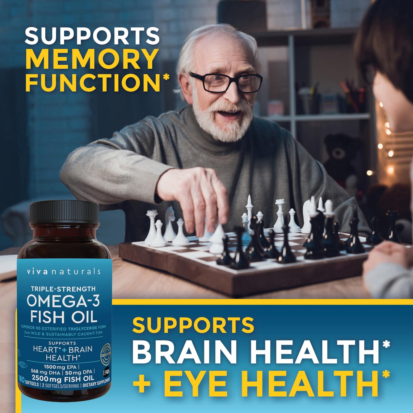 Triple Strength Omega 3 Fish Oil Supplement - 2500 mg Fish Oil Pills with Re-Esterified Omega 3 Fatty Acids Including EPA, DHA DPA - 180 Pescatarian-Friendly Softgels