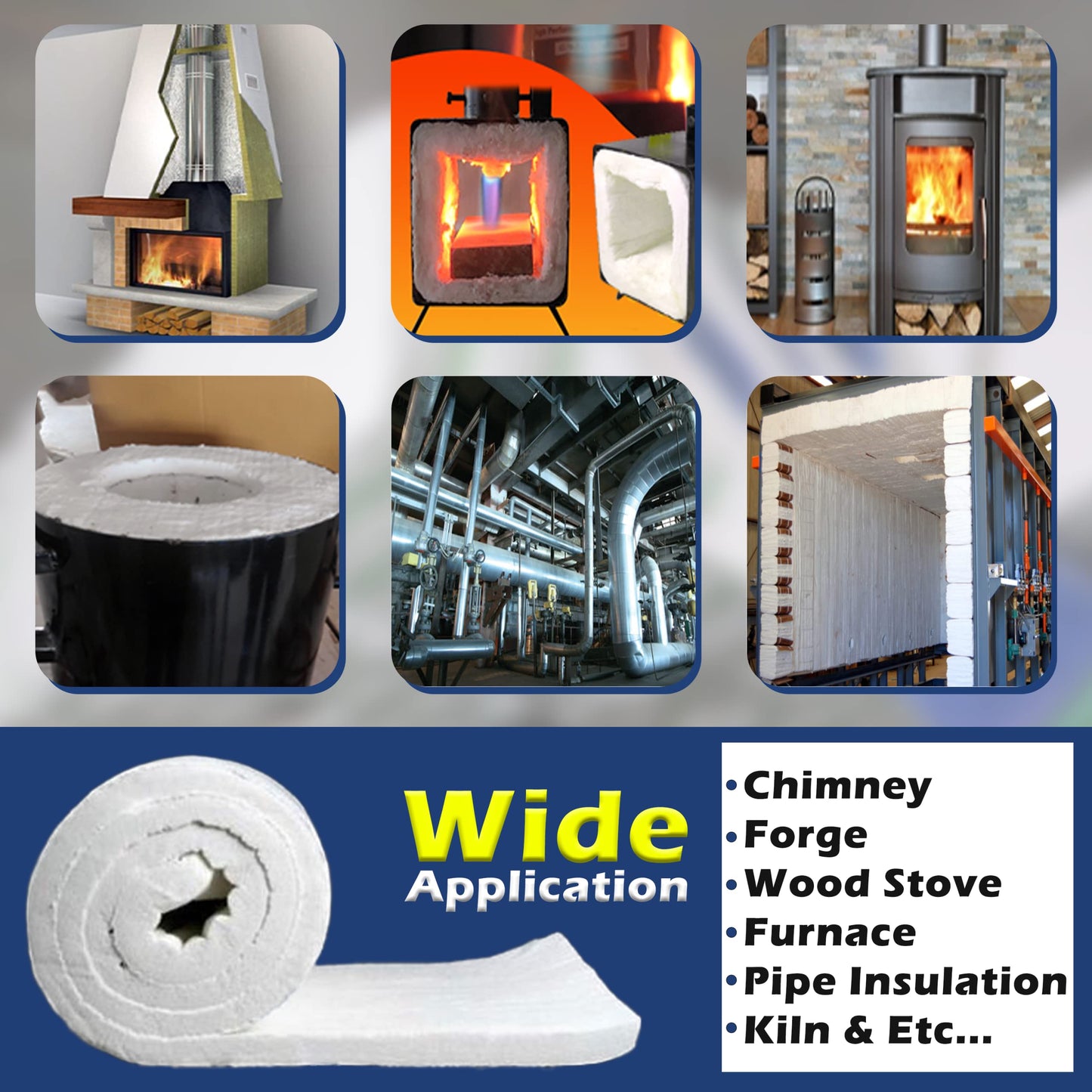 SIMOND STORE Ceramic Fiber Insulation Blanket, 1" Thick x 24" x 12" 2600F #8 Fireproof Insulation for Kilns, Forge, Furnace, Boiler, Chimney, Stove, Fireplace, Oven Insulation