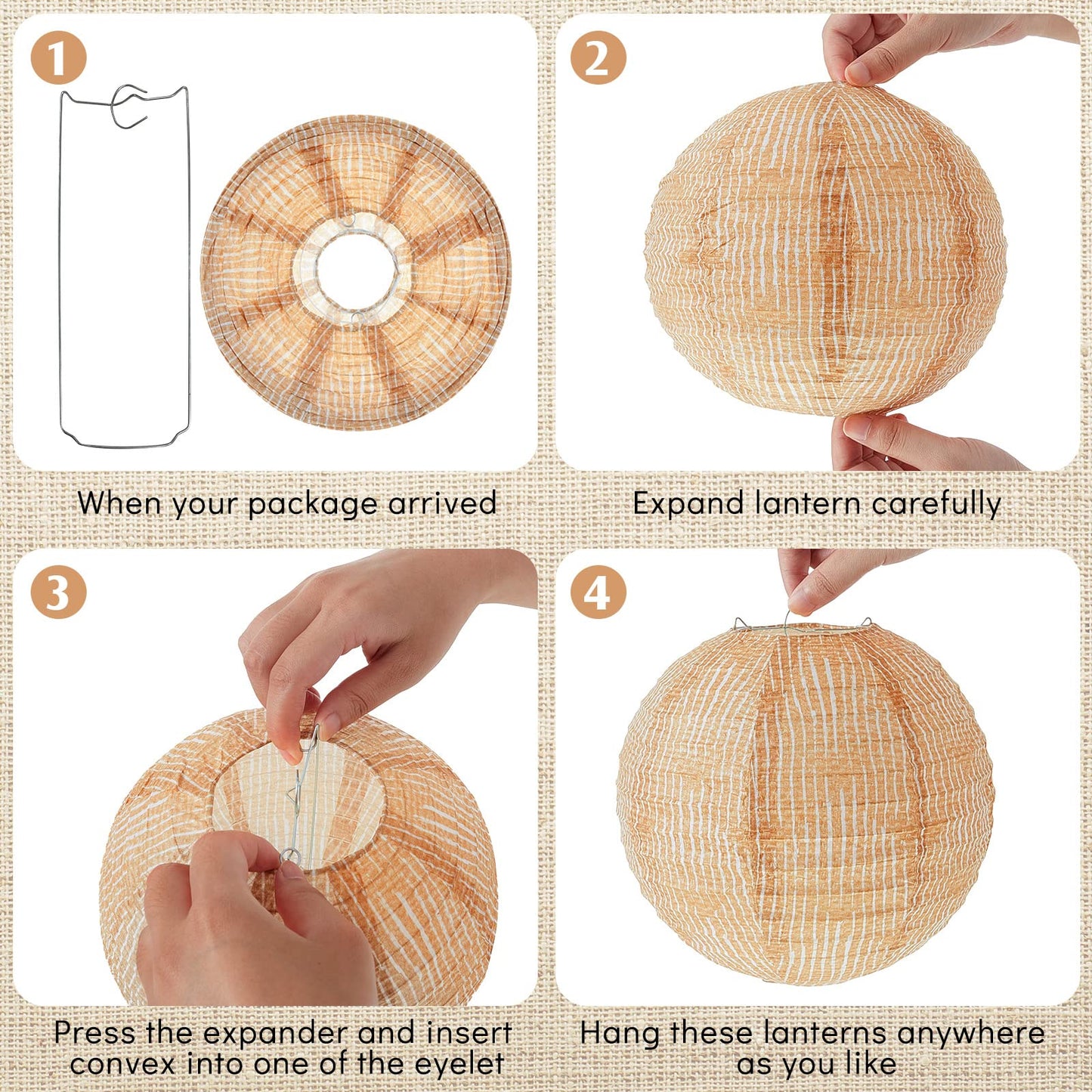 Print Burlap Paper Lanterns Round Chinese Paper Lanterns Decorative Farmhouse Classroom Decor Home Sweet Classroom Paper Lantern Lamps for Birthday Party Ceremonial Event(6 Pcs)