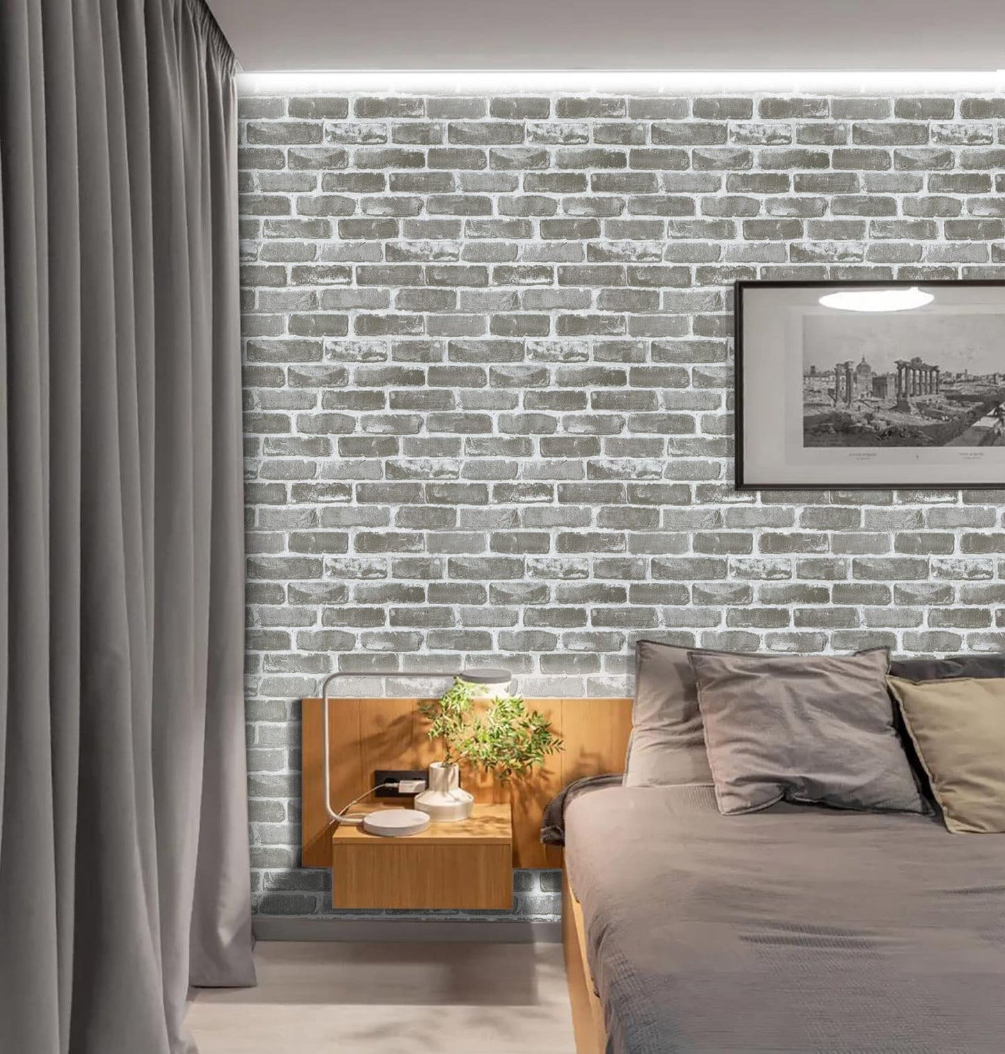 Timeet 17.7"×197" 3D Gray Brick Wallpaper Peel and Stick Wallpaper Self Adhesive Wallpaper Faux Brick Wallpaper Textured Wallpaper for Room Wall Decor Vinyl Film Roll