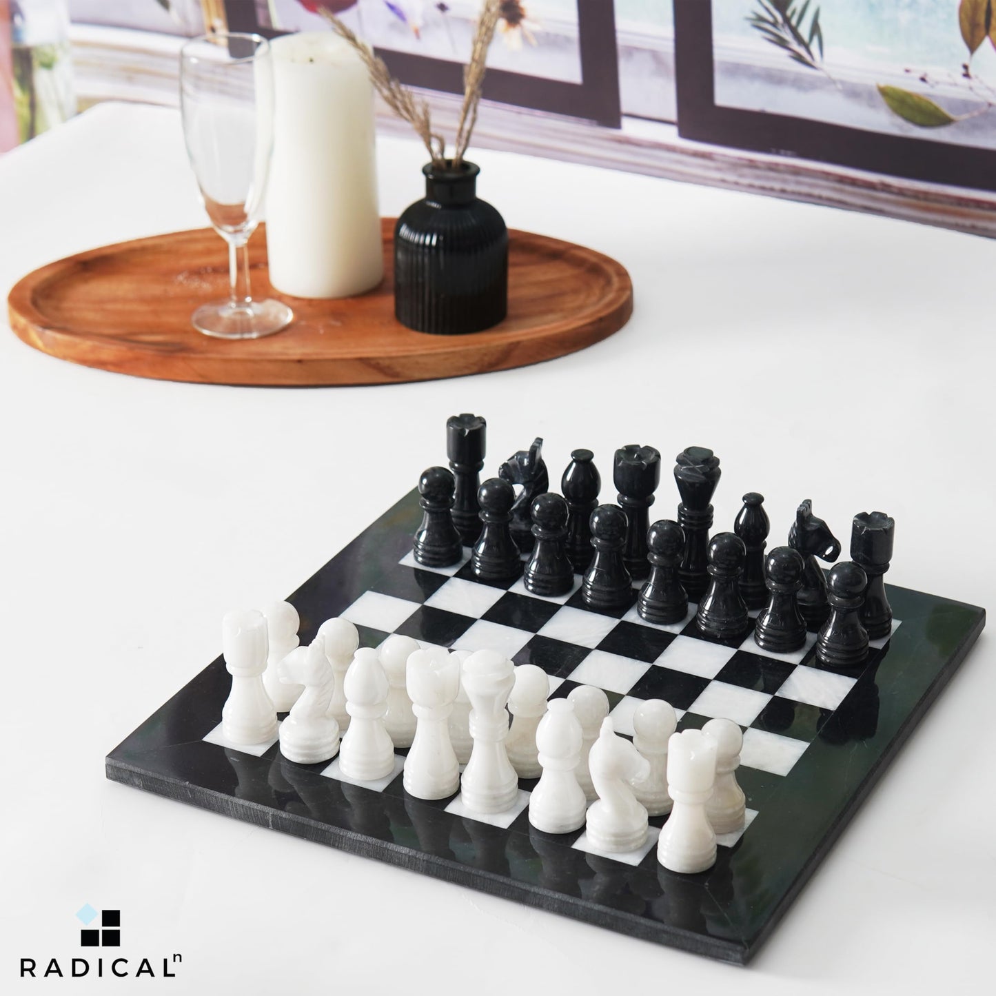 Radicaln Marble Chess Set 12 Inches Black and White Handmade Chess Board Game - 1 Chess Board & 32 Chess Pieces - Chess Games Outdoor - Chess Sets for Adults