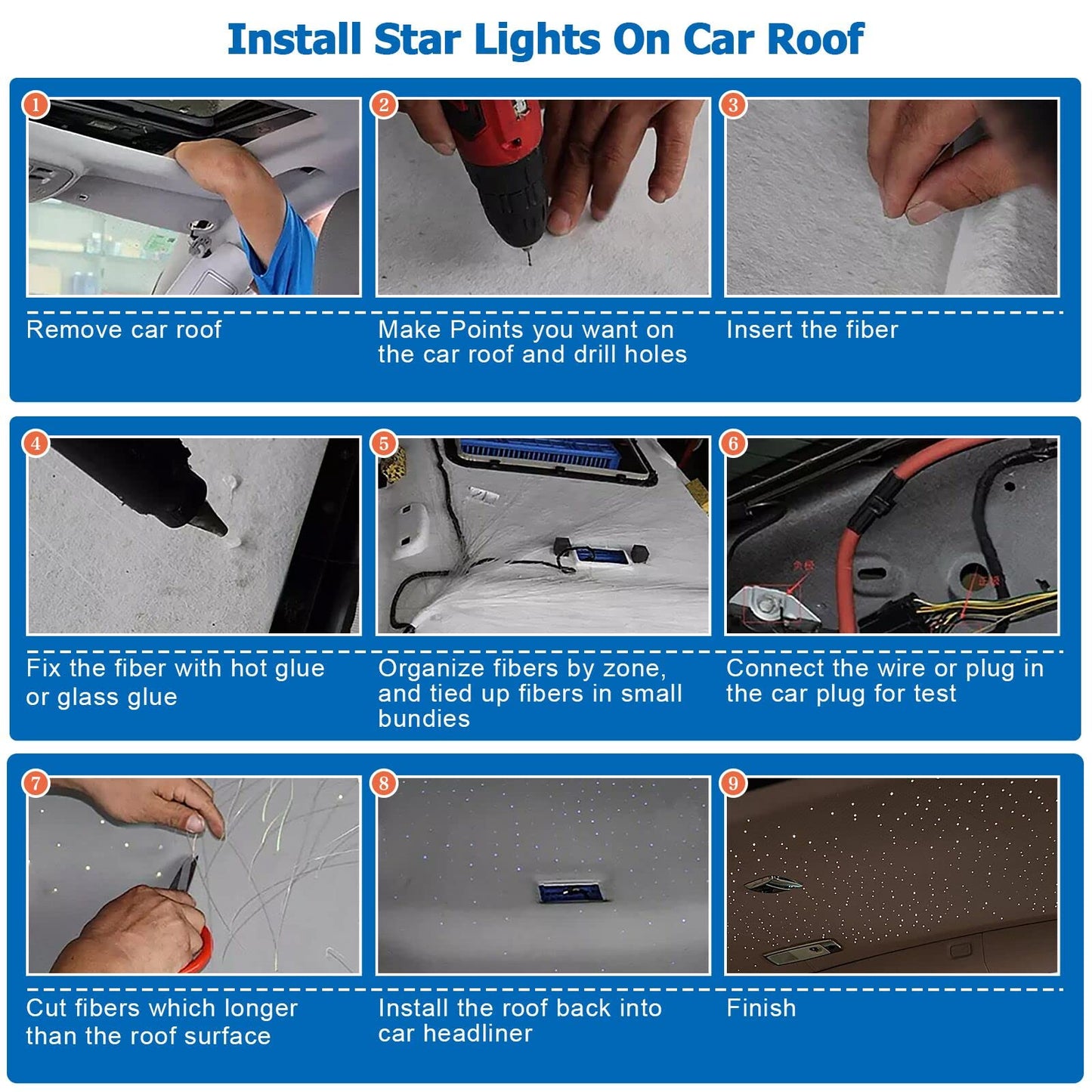 AMKI Twinkle 10W Fiber Optic Light Star Ceiling Kit, Mixed 380pcs 9.8ft Starlight Headliner Music Mode APP/Remote Control for Car Home Roof