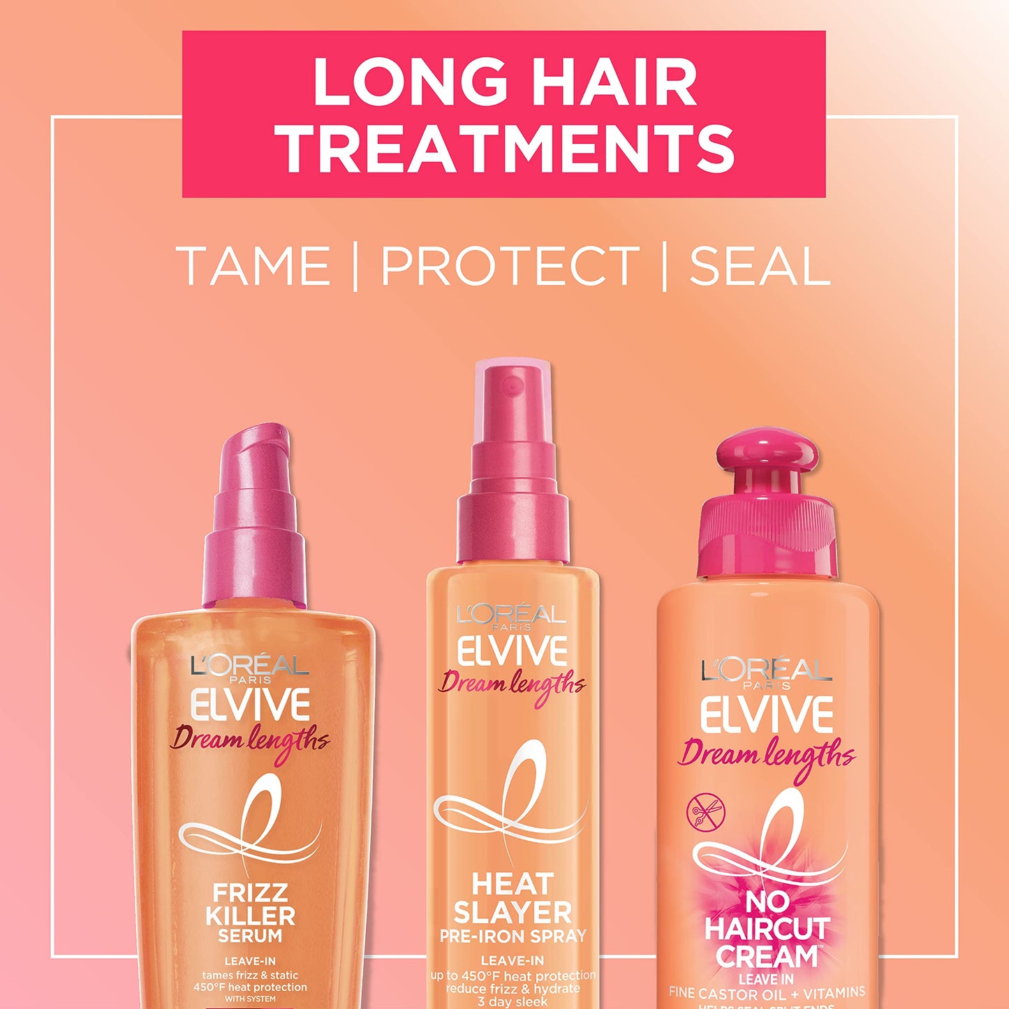 L'Oreal Paris Elvive Dream Lengths Frizz Killer Leave-In Serum, 3.4 Ounce