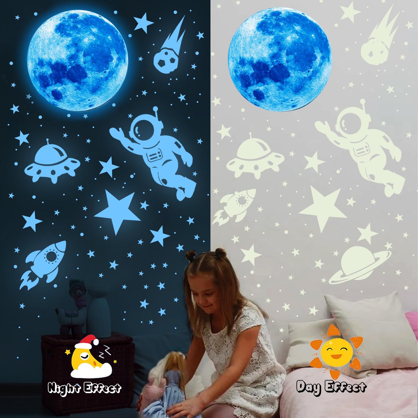 530Pcs Glowing Stars for Ceiling,Glow in The Dark Stars,Space Wall Decals Solar System Galaxy Planets Wall Stickers for Kids, Wall Decor for Girls