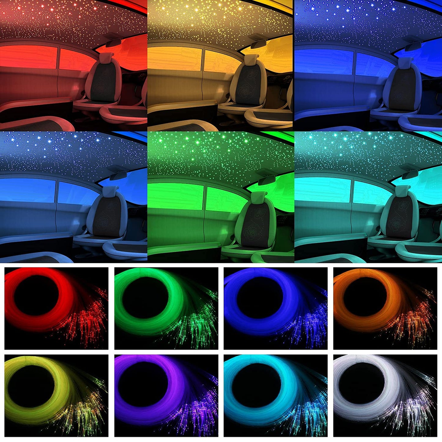 AMKI 16W Fiber Optic Lights,Starlight Headliner Light Kit APP/Remote Control Sound Activated Mode for Car&Home Decoration,Optical Fiber Cable Strands