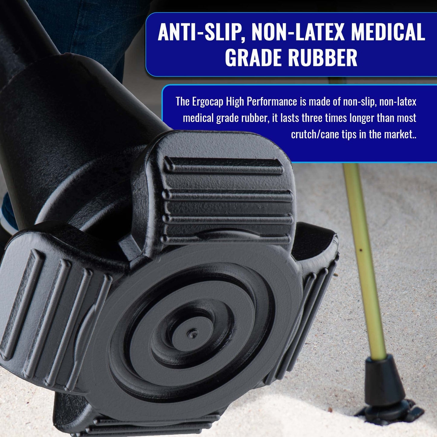 Ergocap® High Performance Crutch Rubber Tip - Rubber Replacement Foot Pad for Walking Canes - Stable Four Point, Engineered to Mimic The Joint Articulation of The Foot/Ankle (Universal-1 Crutch Tip)