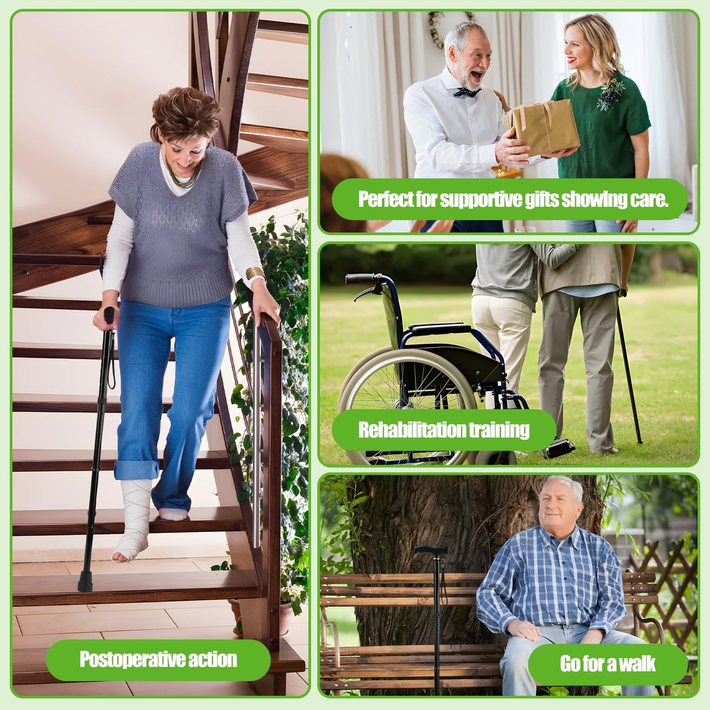 Ez2care Walking Stick- Adjustable Lightweight Walking Cane, Collapsible Portable Mobility Aids for Seniors, Adults, Disabled, Elderly, Foldable Travel Walking Stick for Men and Women(Black)