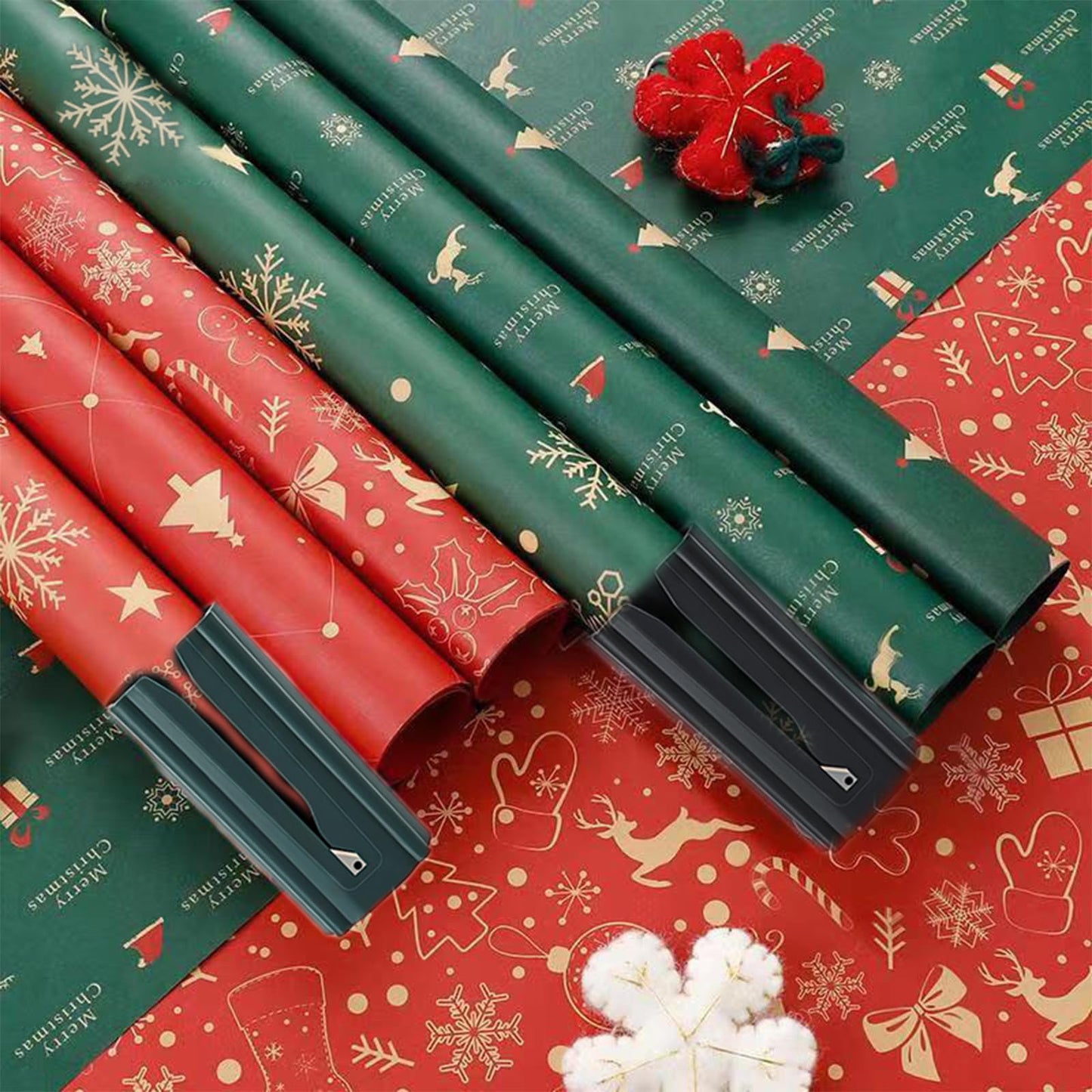 Wrapping Paper Cutter, Christmas and Birthday Gift Wrapping Cutting Tool, Creative Kraft Craft Paper Roll Sliding Line Cut Trimmer for Xmas Gift, Safer and Easier Cutting, 2 Pack