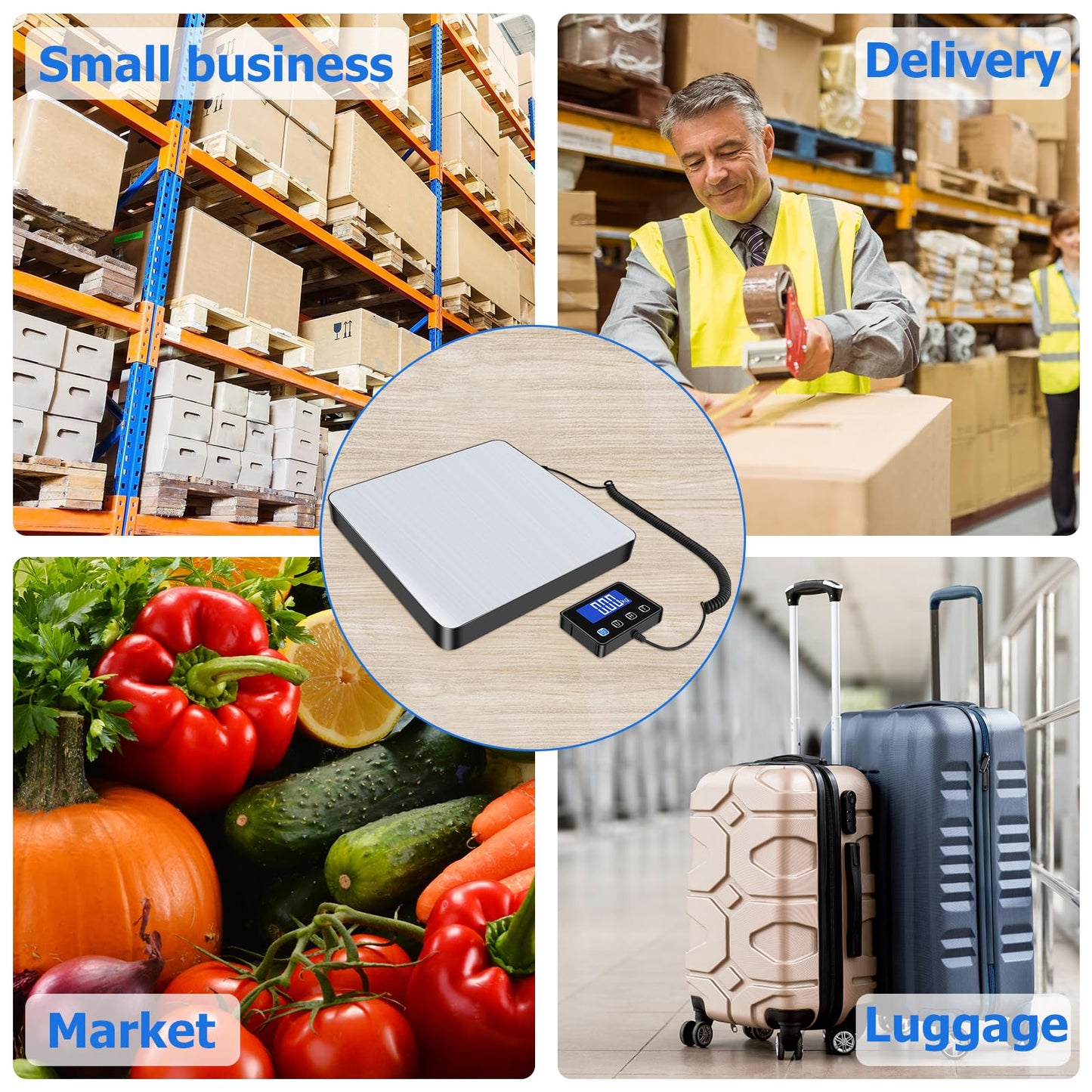 KUAIVO Digital Shipping Scale, 440lb Heavy Duty Postage Scale with Tare/Hold Function, Postal Scale for Package, Luggage, Small Business, Ware House, Home Use, Battery & Charging Cable Include