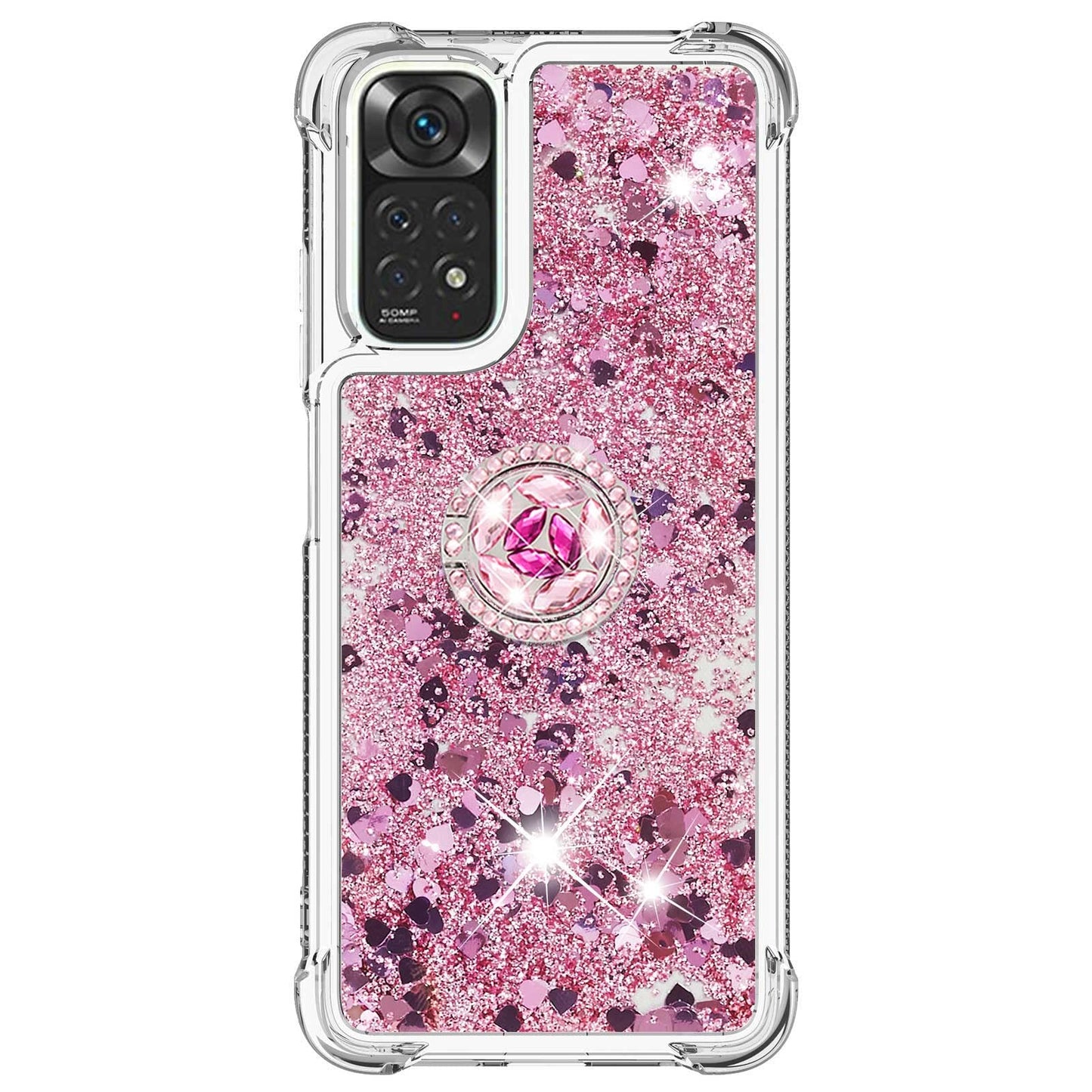 CCSmall for Xiaomi Redmi Note 11 4G Glitter Case with Ring Holder, Bling Sparkle Floating Liquid Soft TPU Cushion Fashion Clear Case Cover for Xiaomi Redmi Note 11 4G/Redmi Note 11S LSZ Rose Gold
