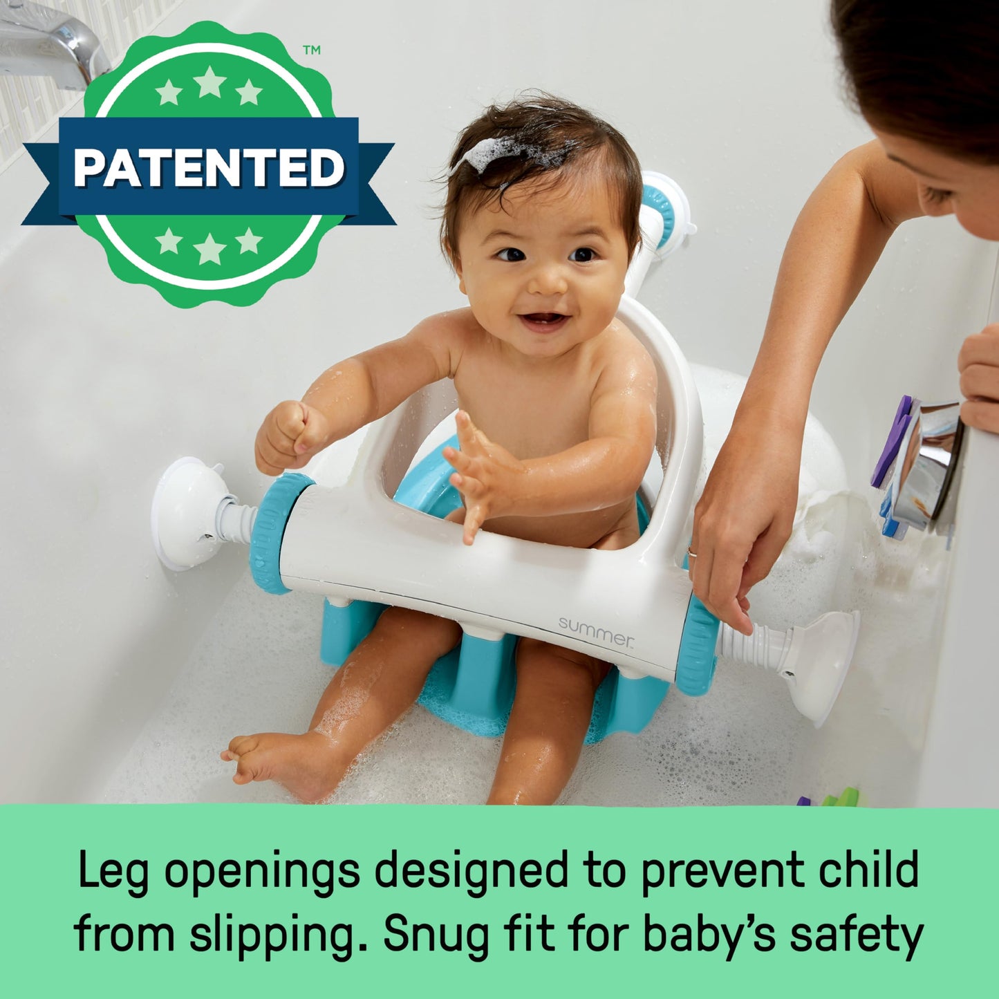 Summer My Bath Seat for Sit-Up Baby Bathing, Sure & Secure Suction Cups, ASTM Safety Tested & Approved, Backrest for Assisted Sitting, Easy Setup & Storage, Aqua