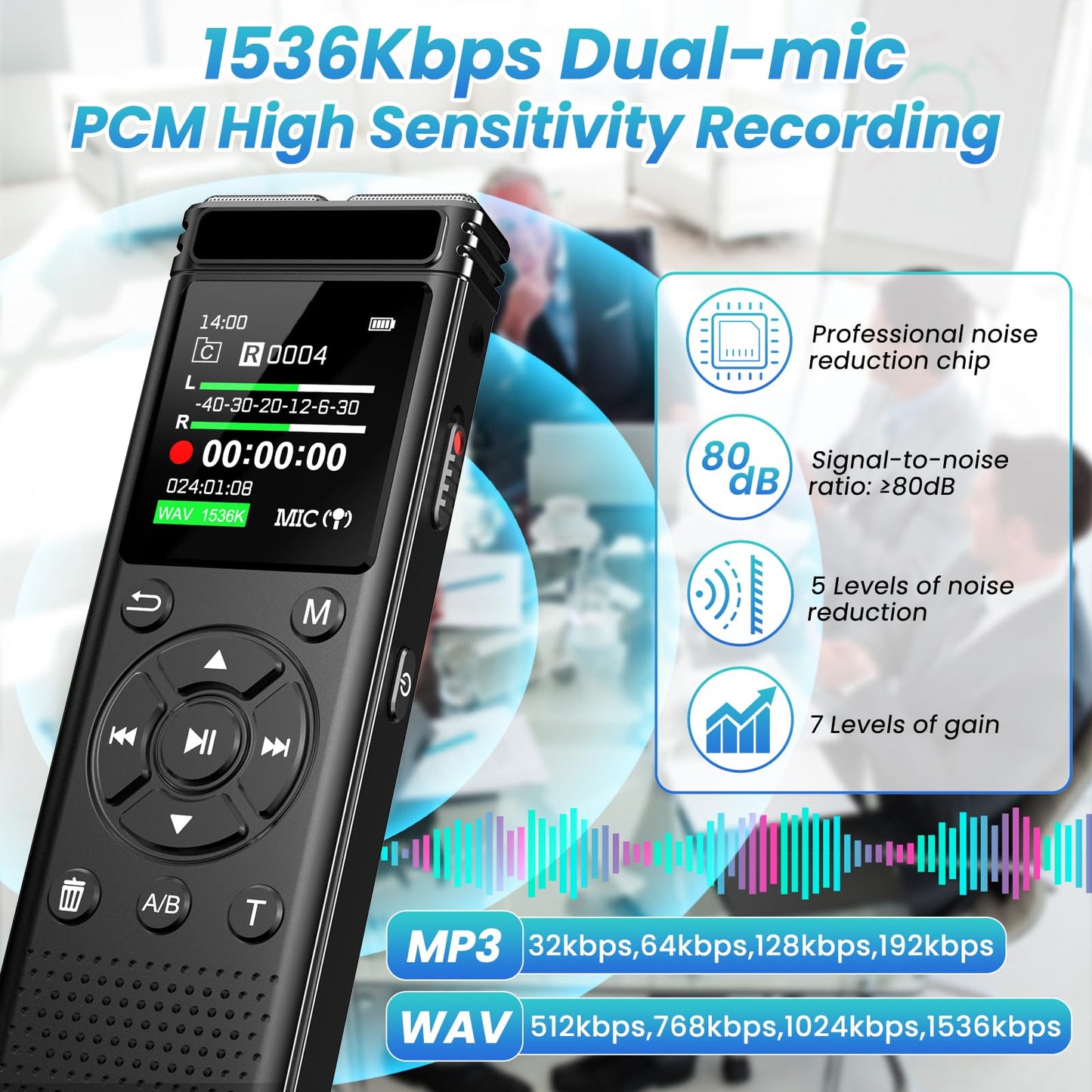 136GB Digital Voice Recorder with Playback,9000 Hours Audio Recording Device,Voice Activated Recorder with Noise Reduction,A-B Repeat,Mp3 Player