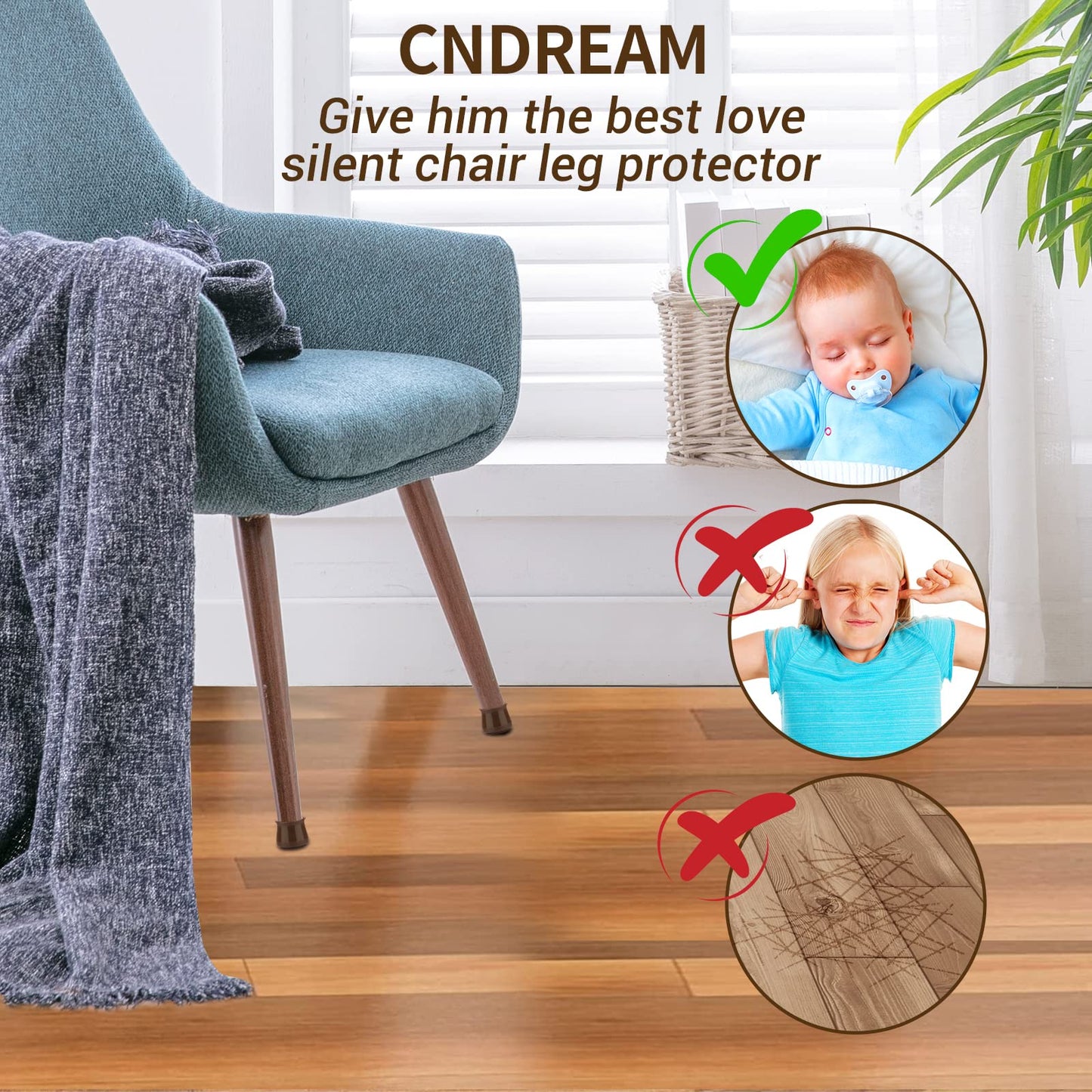 CNDREAM Chair Leg Protector for Hardwood Floors, 32 Pcs Silicone Chair Leg Caps, Felt Furniture Pads for Protecting Wood Floors from Scratches and Noise, Smooth Moving for Chair Seats