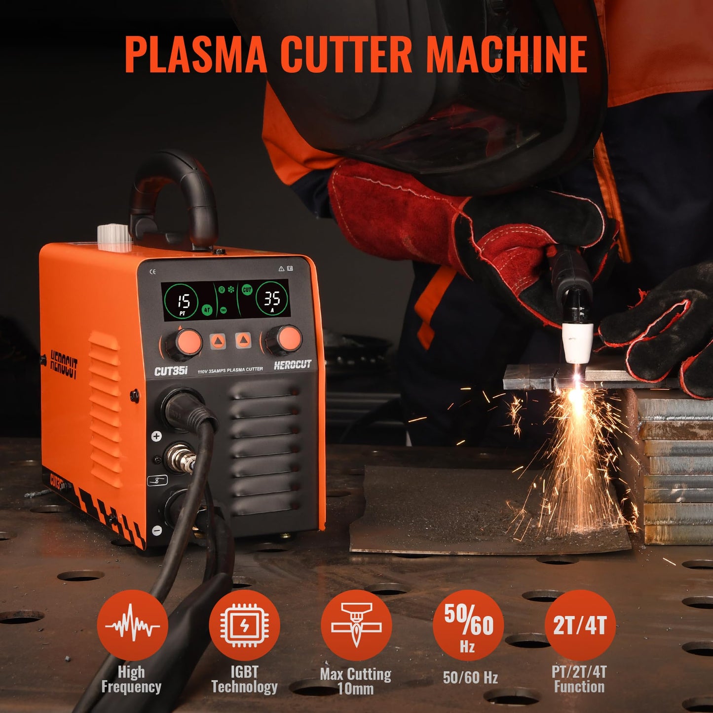 Plasma Cutter, High Frequency 50/60Hz IGBT Inverter Air Plasma Cutting Machine (CUT35 110V)