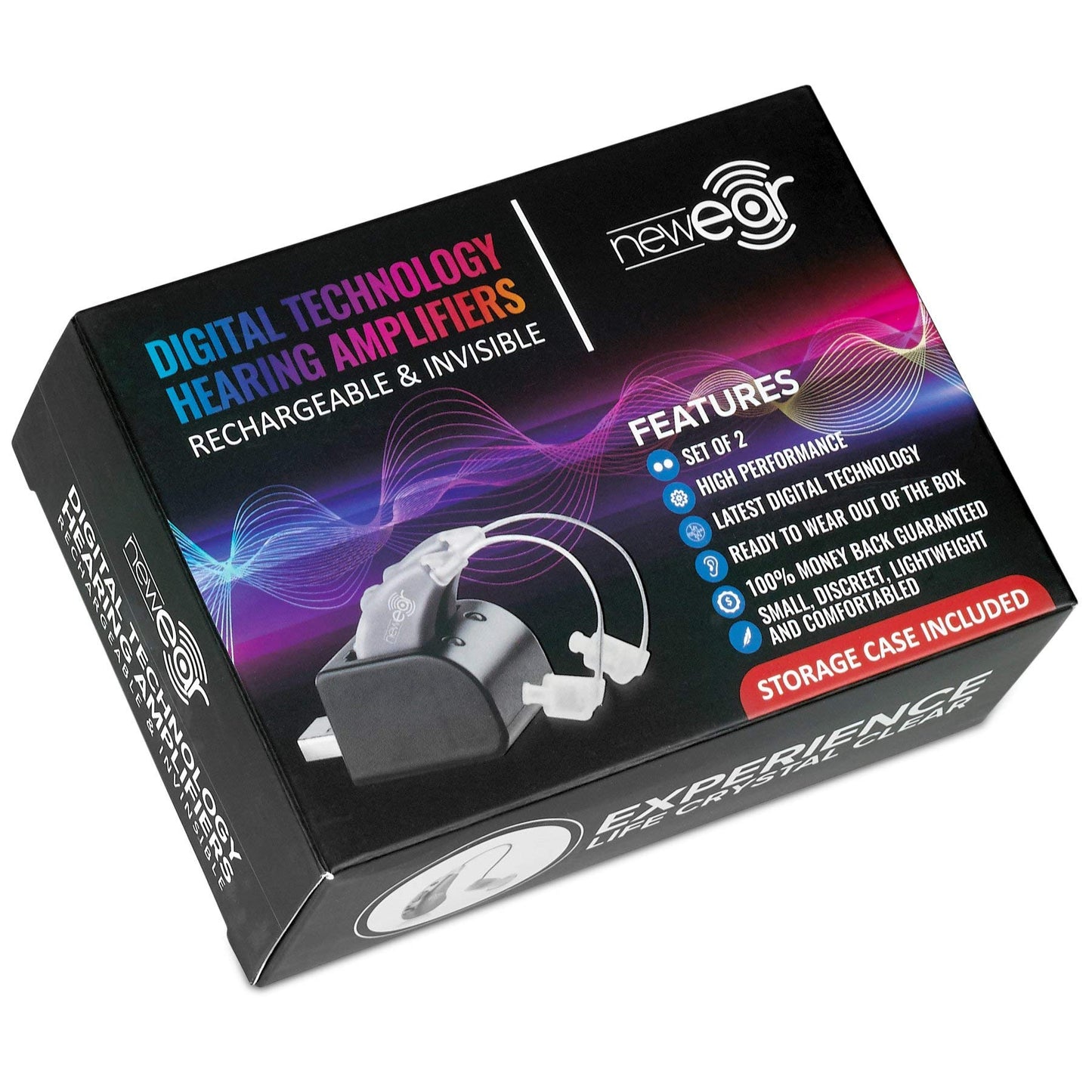 Digital Hearing Amplifiers - Rechargeable BTE Personal Sound Amplifier Pair with USB Dock - Premium Behind The Ear Sound Amplification - by NewEar