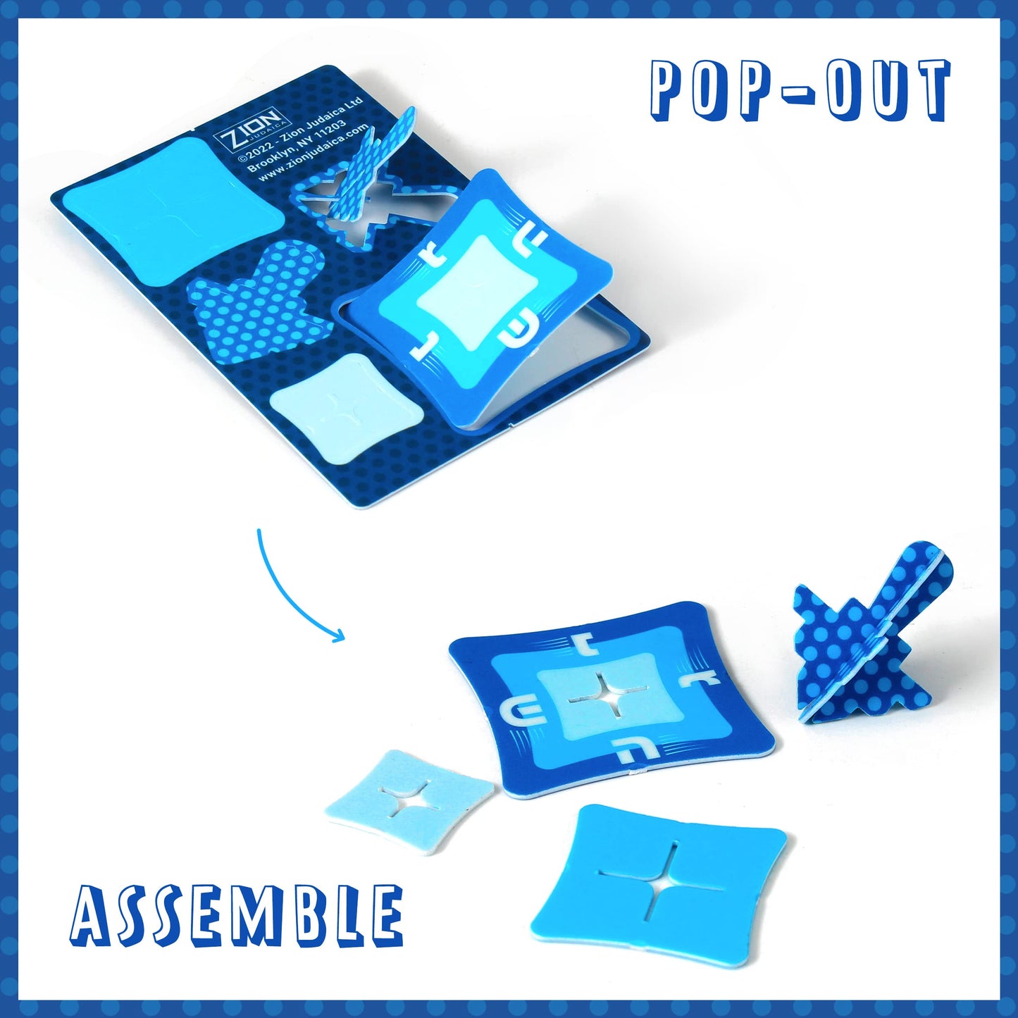 Zion Judaica Ltd Set of 45 Dripless Hanukkah Candles Spiral Candle Includes a DIY Dreidel, Prayer Card, Standard Size Menorah Candles for Eight Nights of Chanukah, Multi Tone Blue and White Ombre