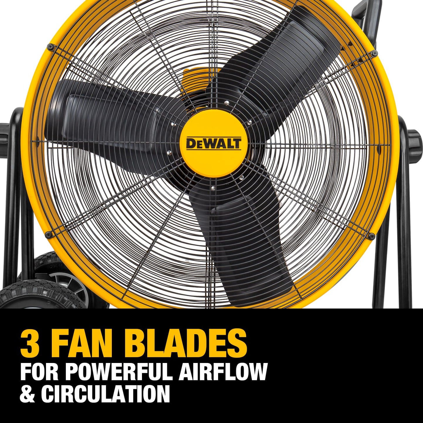 DEWALT DXF2490 High Velocity Fan, Floor Fan, Industrial Fan, 24 Inch Large Electric Metal Rotating Garage Fan with 360° Adjustable Tilt & Large Wheel, Drum Fan for Outdoor, House and Warehouse, Yellow