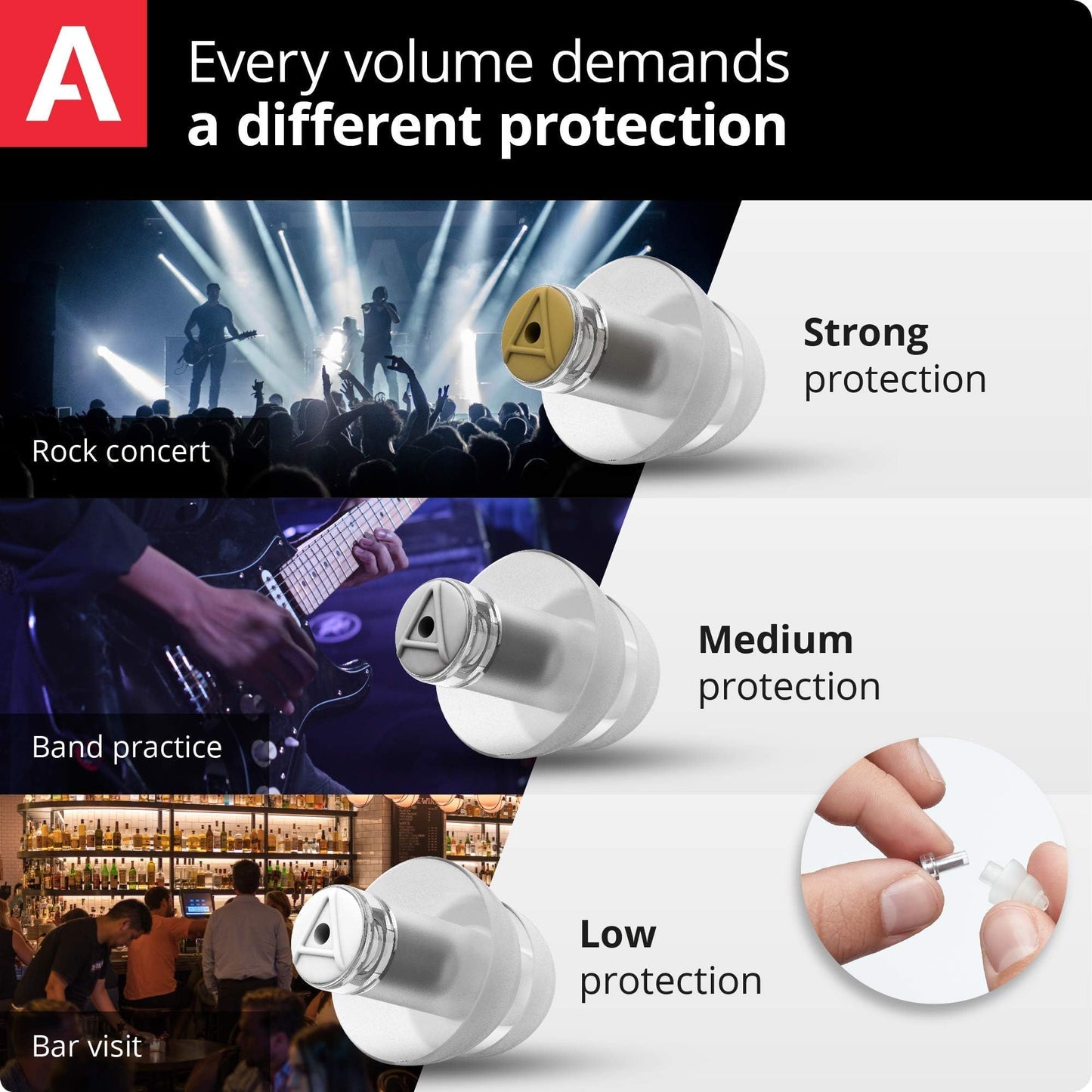 Alpine MusicSafe Pro - High Fidelity Earplugs for Musicians - 3 Interchangeable Premium Filter Sets: 16, 19 & 22 dB - Professional Musician Hearing