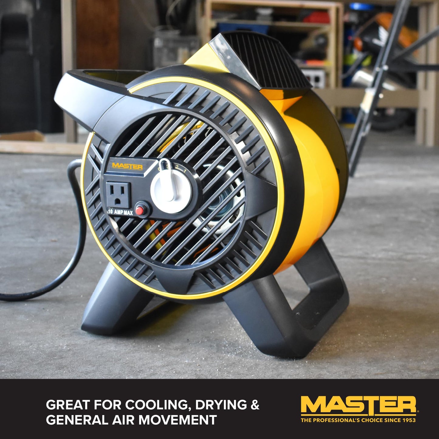 Master High-Velocity Pivoting Head Blower Fan – Utility Air Mover for Drying or Ventilating Home or Construction Site. Daisy chain compatible (MAC-310A-120)