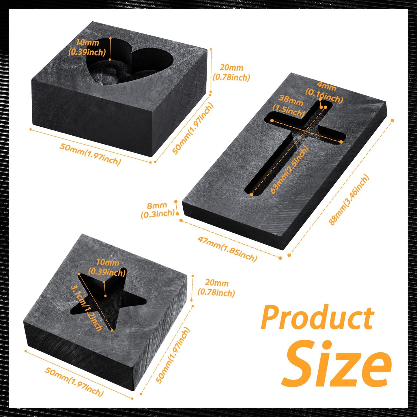 3 Pieces Heart Star Cross Graphite Casting Ingot Mold Metal Refining Scrap Melting Casting Mould for Smelting Gold Silver Metal Aluminum Copper
