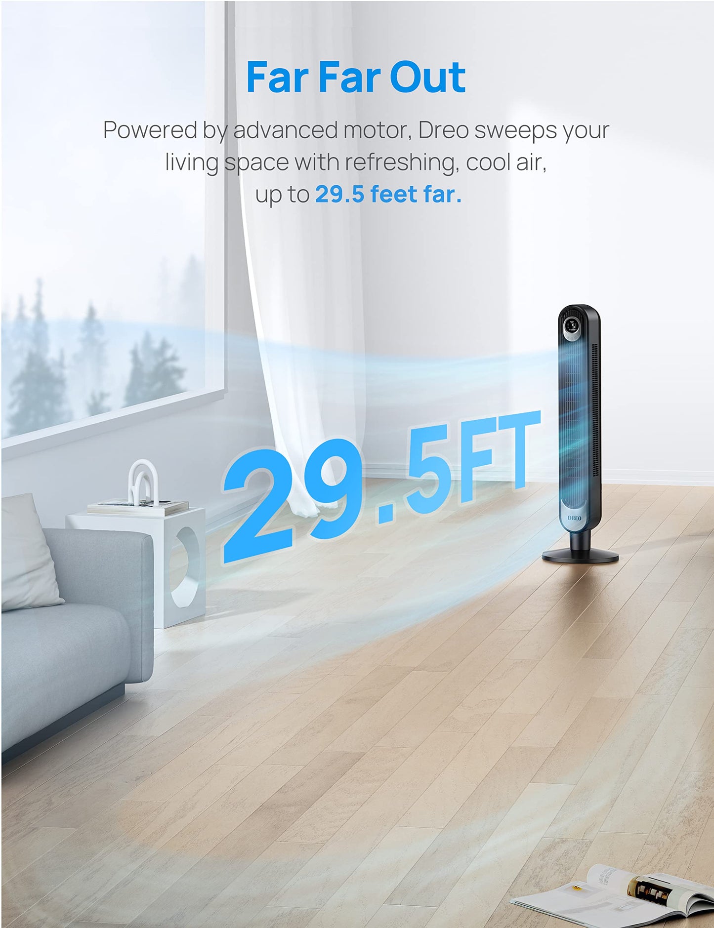 Dreo Smart Tower Fan WiFi Voice Control, Works with Alexa/Google, Cruiser Pro T1S Floor Standing Bladeless Oscillating Fan with Remote, 6 Speeds, 4 Modes, 12H Timer, for Indoor Bedroom Home Office