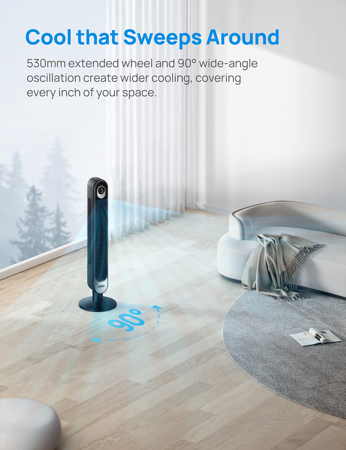 Dreo Smart Tower Fan WiFi Voice Control, Works with Alexa/Google, Cruiser Pro T1S Floor Standing Bladeless Oscillating Fan with Remote, 6 Speeds, 4 Modes, 12H Timer, for Indoor Bedroom Home Office