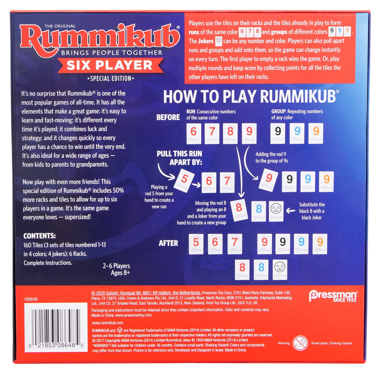 Rummikub Six Player Edition - The Classic Rummy Tile Game - More Tiles and More Players for More Fun! by Pressman , Blue