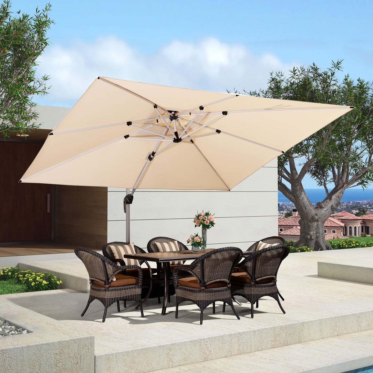 PURPLE LEAF 10' X 12' Patio Umbrella Outdoor Rectangle Umbrella Large Cantilever Umbrella Windproof Offset Umbrella Heavy Duty Sun Umbrella for Garden Deck Pool Patio, Beige