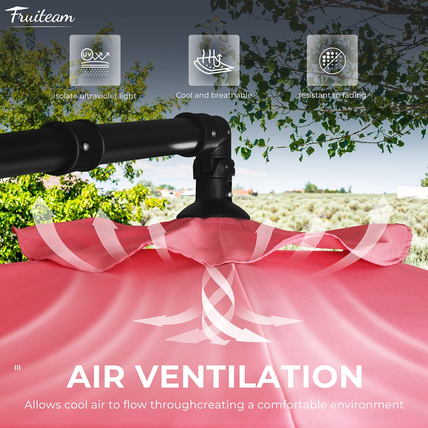 FRUITEAM 10FT Patio Offset Umbrella Cantilever Umbrella, Large Hanging Market Umbrella with Crank & Cross Bar, Waterproof UV Protection Outdoor Umbrella with Ventilation for Backyard, Garden