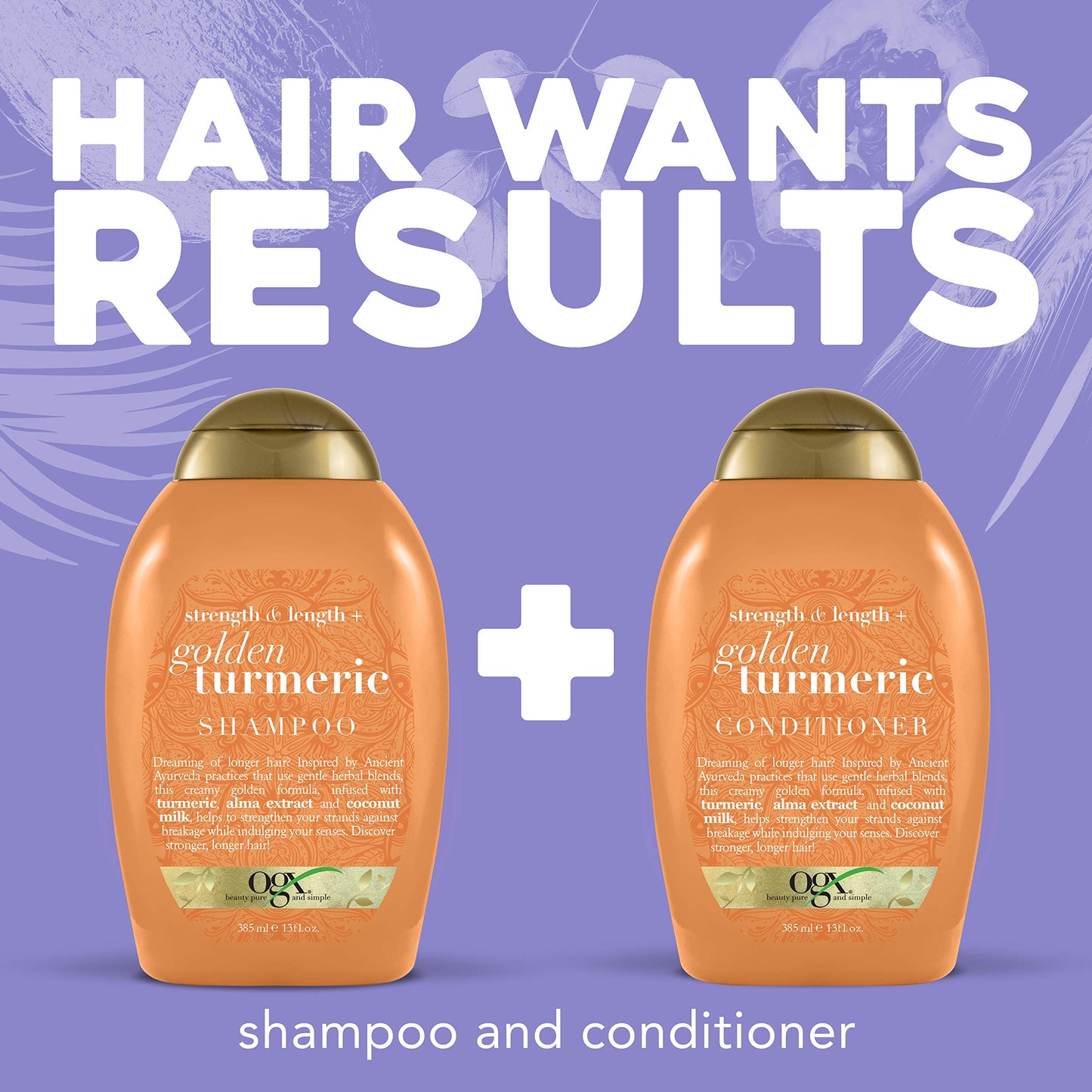 OGX Strength Length + Golden Turmeric Shampoo with Milk to Soothe Scalp Nourish Hair Ayurveda SulfateFree Surfactants for Stronger Longer Hair, Coconut, 13 Fl Oz