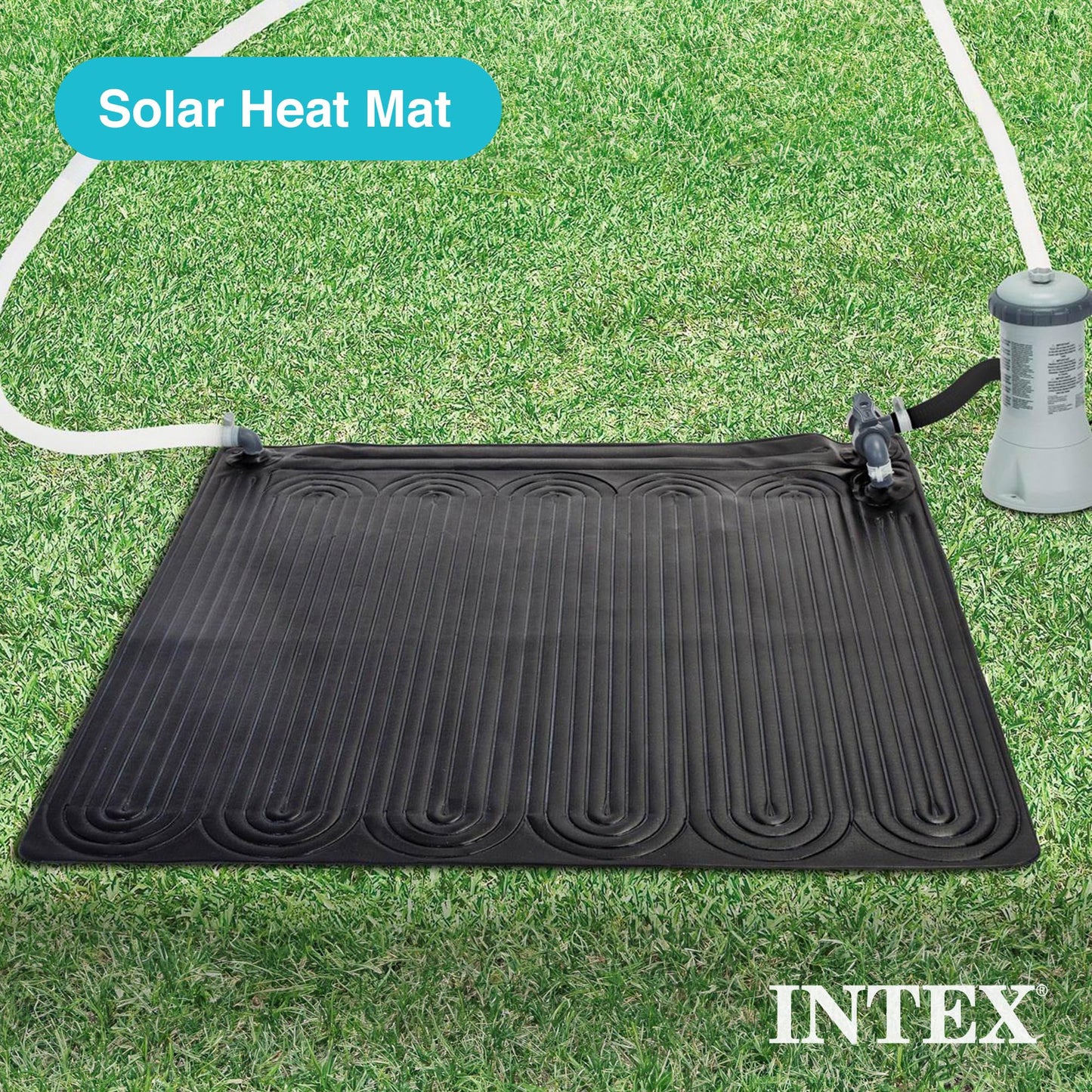Intex 28685E 47 Inch x 47 Inch Solar Pool Water Heater Mat for 8,000 Gallon Above Ground Swimming Pool with Hose Attachment and Adaptors, Black