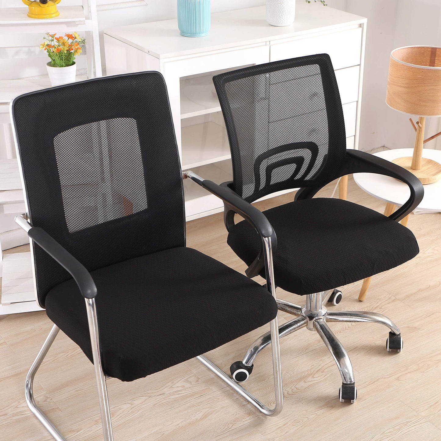 Smiry Stretch Jacquard Office Computer Chair Seat Covers, Removable Washable Anti-dust Desk Chair Seat Cushion Protectors - Black