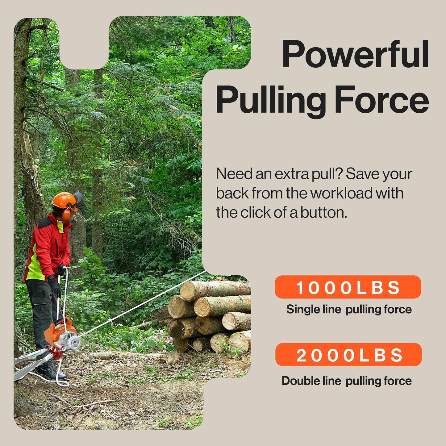 SuperHandy Electric Towing Capstan Winch Hoist Portable Cordless Brushless Motor Li-Ion Battery Powered 1000-2000 1/2-1 Ton Max Pulling Force for Forestry Hunting Off Road (100 Ft Rope Included)