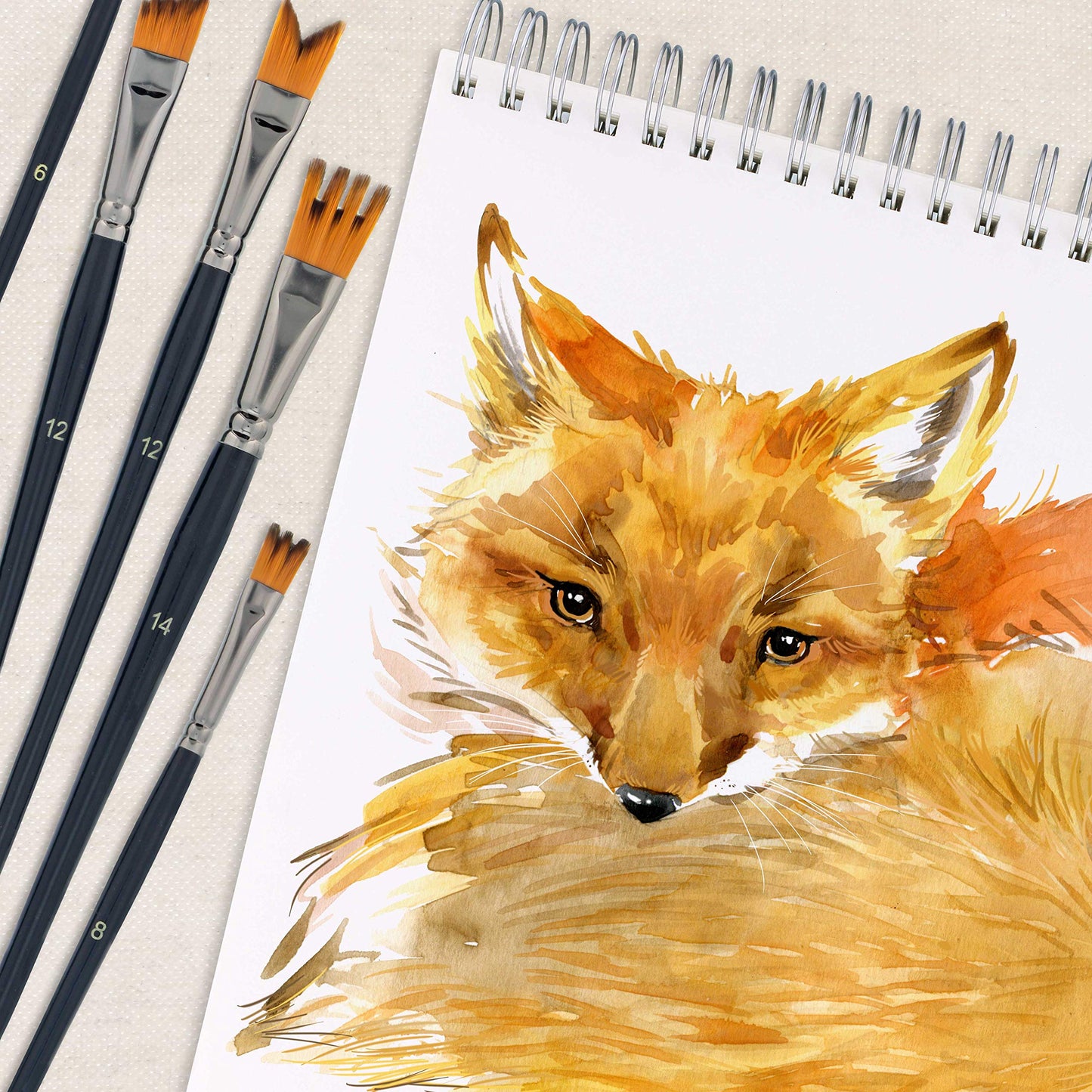 U.S. Art Supply 12 Piece Special Effects Artist Paint Brush Set - Professional Taklon Synthetic FX Brushes, Ribbon, Muti-Liner, Angular - Create Grass, Hair, Fur - Watercolor, Acrylic, Gouache, Oil
