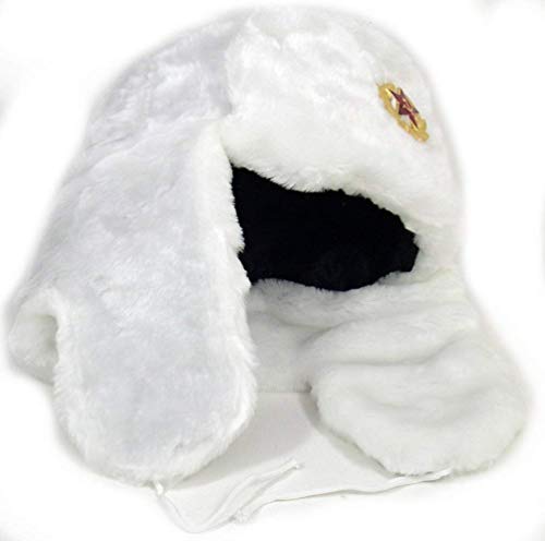 SIBERHAT Russian Soviet Army Fur Military Cossack Ushanka Hat (White, 55(XS))