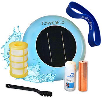The CopperFlo Solar Pool Ionizer, Copper Ionization - Eliminate Algae, High Efficiency, Keeps Pool Cleaner and Clear, 85% Less Chlorine, Pool Cleaner for up to 45,000 Gal, Lifetime Replacement Program