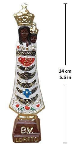 White Statue of Our Lady of Loreto - Hand Painted - Black Madonna and Christ - H 5,5 in