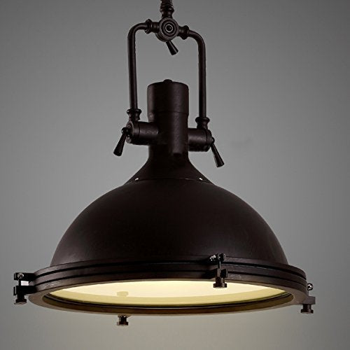 LITFAD Industrial Nautical Pendant Light 16" Wide Single Pendant with Frosted Diffuser Mounted Fixture LED Ceiling Hanging Light in Black