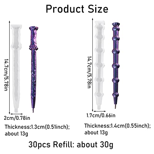 Koonafy 10pcs Pen Resin Mold + 30pcs Ink Pen Refills, Ballpoint Pen Silicone Molds Irregular Epoxy Casting Ballpoint Mould for DIY Pen Craft Making