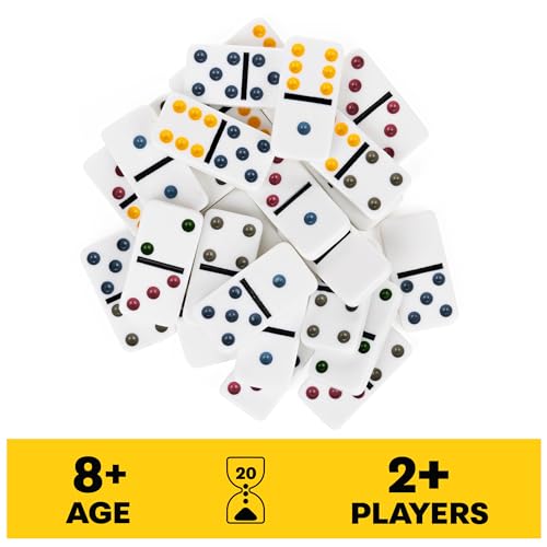 Mexican Train Dominoes Set Tile Board Game in Aluminum Carry Case with Colorful Trains for Family Game Night, for Adults and Kids Ages 8 and up