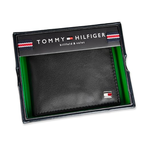 Tommy Hilfiger Men's Leather Wallet – Slim Bifold with 6 Credit Card Pockets and Removable ID Window, Dark Black, One Size