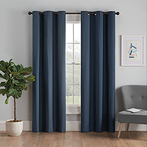 Eclipse Microfiber Total Privacy Blackout Thermal Grommet Window Curtain for Bedroom (1 Panel), 42 in x 84 in, Navy
