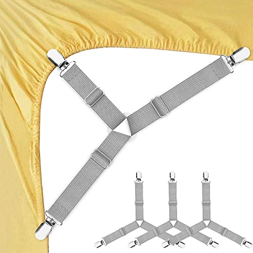 Bed Sheet Fasteners, 4 PCS Adjustable Triangle Elastic Suspenders Gripper Holder Straps Clip for Bed Sheets,Mattress Covers, Sofa Cushion