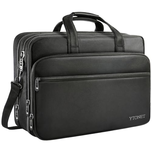 Ytonet Laptop Bag, Expandable Laptop Briefcases for Men Fits 17.3 Inch Laptop Case Computer Bags, Water Resistant Multi Compartments Mens Laptop Work Bag with Luggage Strap for Bussiness Travel, Black