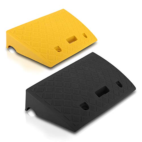 Pyle Portable Lightweight Plastic Curb Ramps - 2PC Heavy Duty Plastic Threshold Ramp Set for Driveway, Loading Dock, Sidewalk, Car, Truck, Scooter, Bike, Motorcycle, Wheelchair Mobility