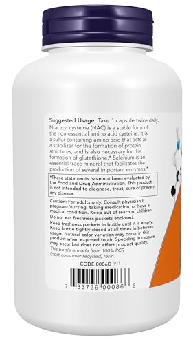 NOW Supplements, NAC (N-Acetyl Cysteine) 600 mg with Selenium, 250 Veg Capsules