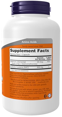 NOW Supplements, NAC (N-Acetyl Cysteine) 600 mg with Selenium, 250 Veg Capsules