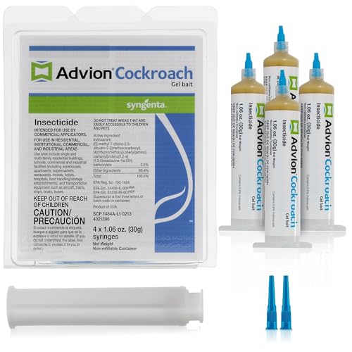 Advion Cockroach Gel Bait, 4 Tubes x 30-Grams, 1 Plunger and 2 Tips, German Roach Insect Pest Control, Indoor and Outdoor Use, Roach Killer Gel for