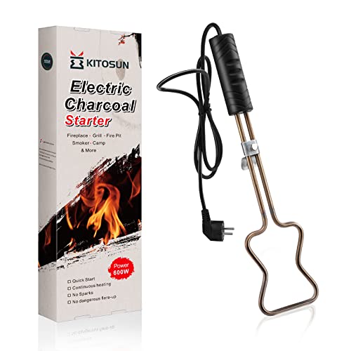 KITOSUN Electric Charcoal Starter 600W – Superior BBQ Grill Fireplace Coal Lighter Easy & Quick Ignite Briquettes |No Sparks or Flames | 304 Stainless Steel Coils Elements 5ft Long Cable (600W)